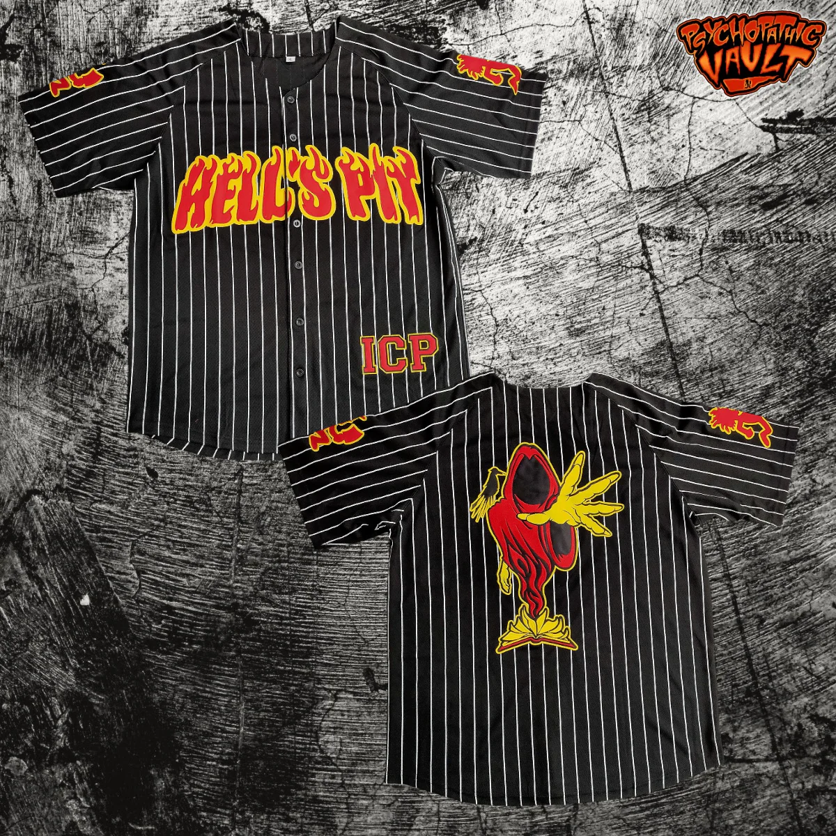 Black Pinstrip Hell's Pit Baseball Jersey