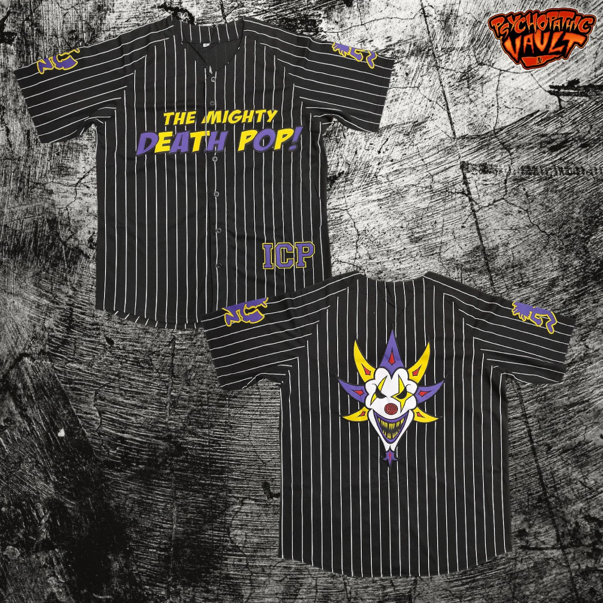 Black Pinstrip Mighty Death Pop Baseball Jersey
