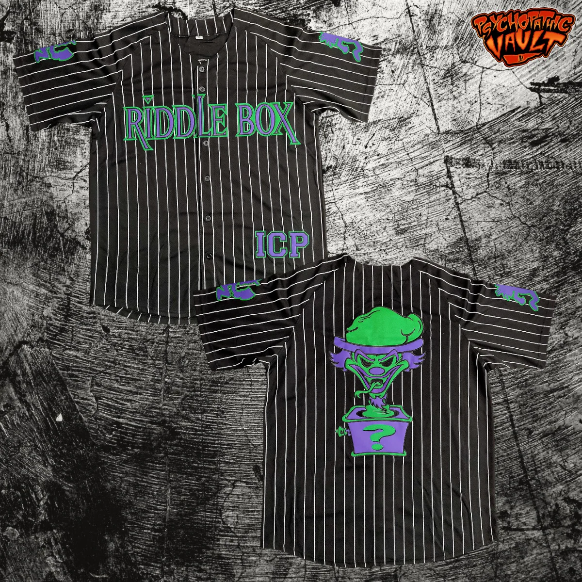 Black Pinstrip Riddle Box Baseball Jersey
