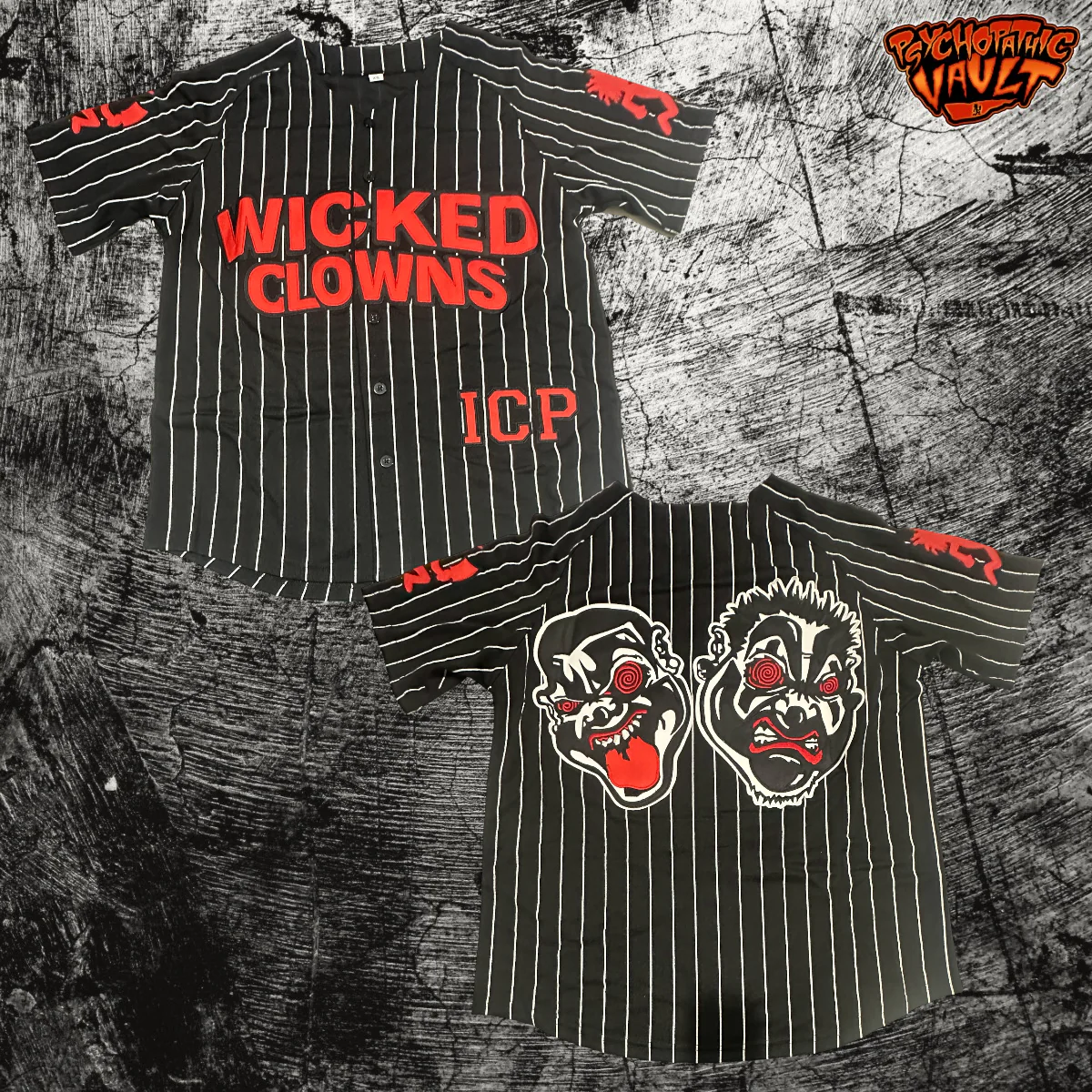 Black Pinstrip Wicked Clowns Baseball Jersey
