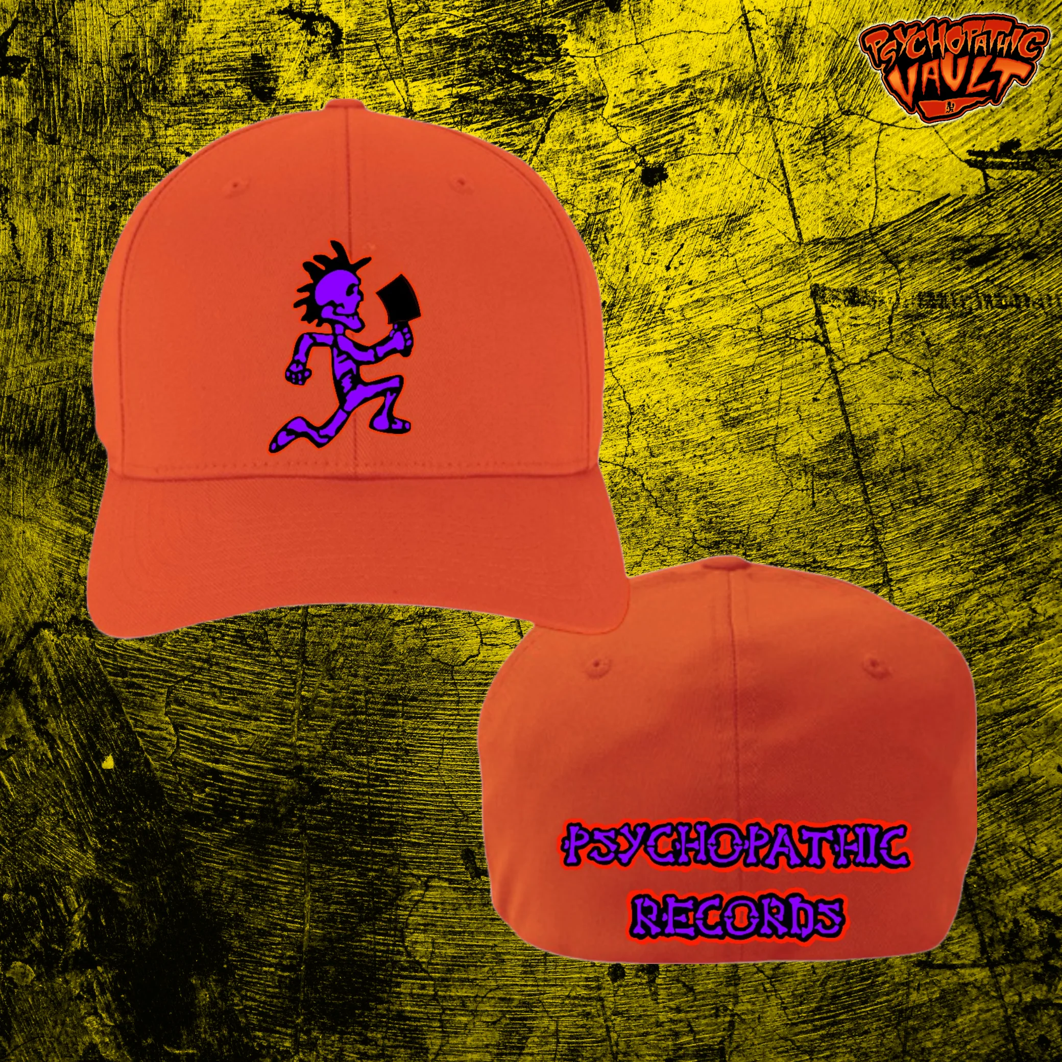 Orange/Purple Skeleton Hatchetman Hallowicked Flex Fit Baseball Hat