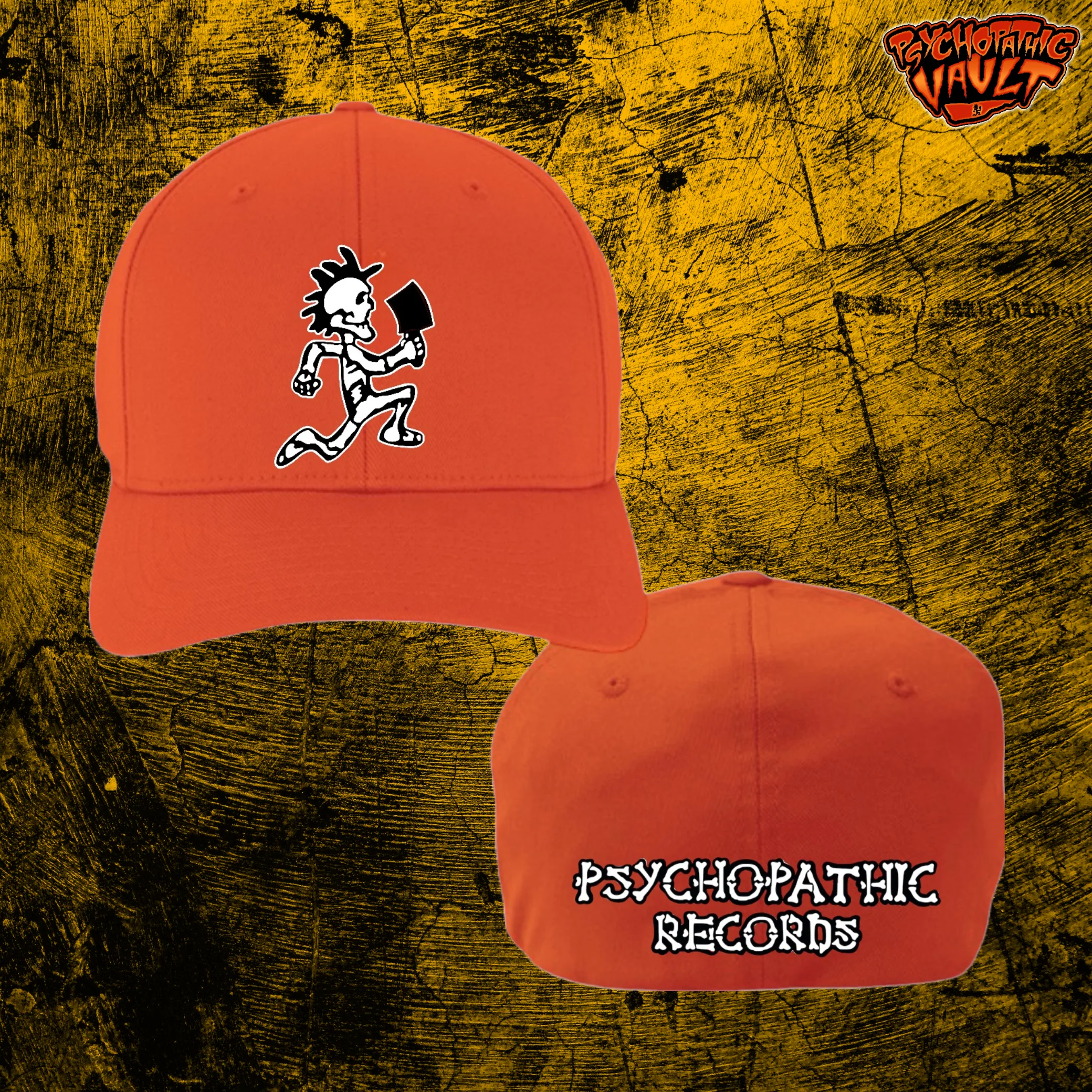 Orange/White Skeleton Hatchetman Hallowicked Flex Fit Baseball Hat