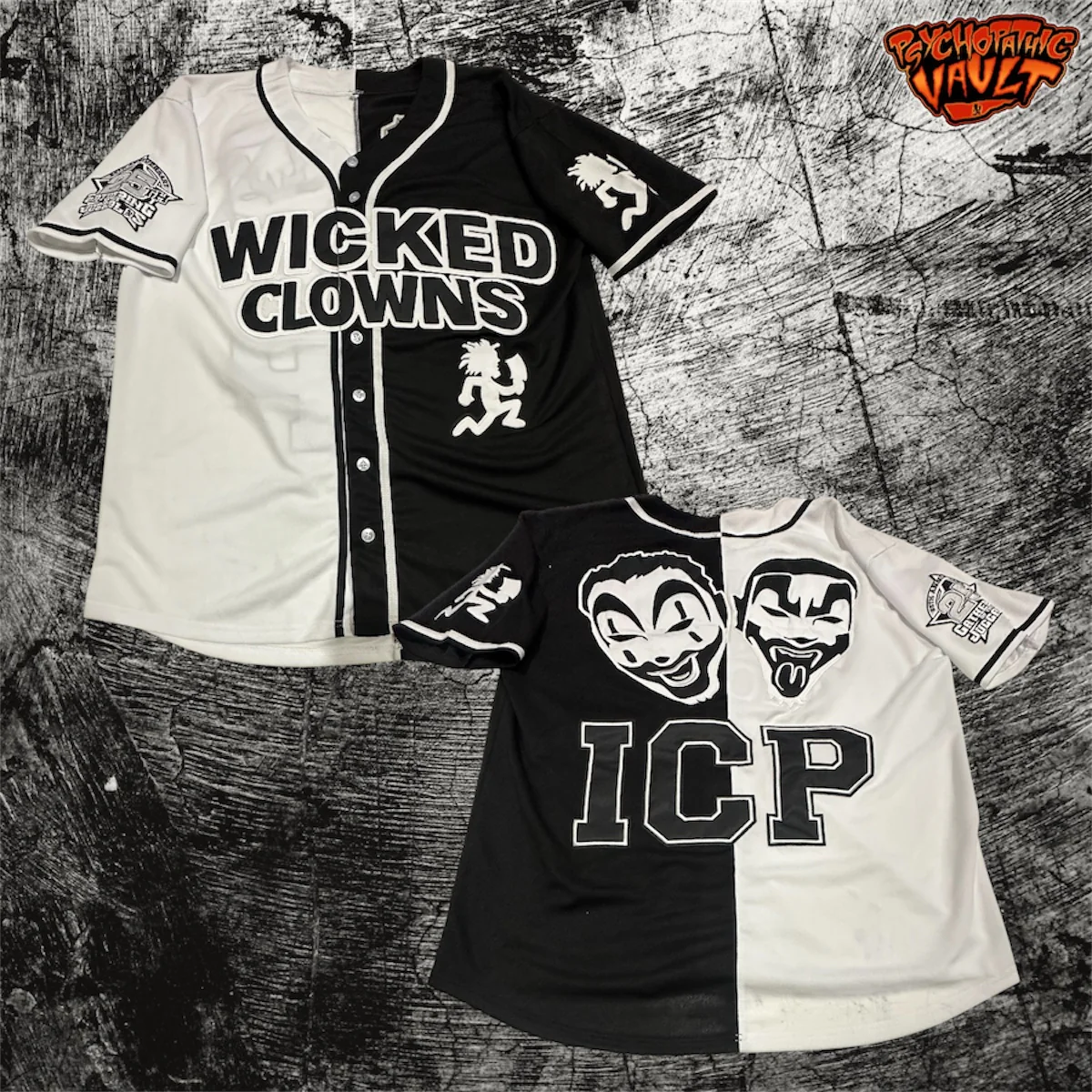 Split Colors Black/White Wicked Clowns Baseball Jersey
